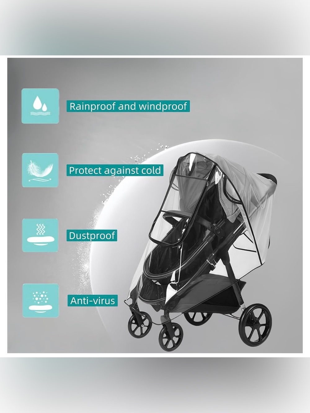 Universal Clear Rain Cover for a Stroller, Rain, Wind Protection - Transparent